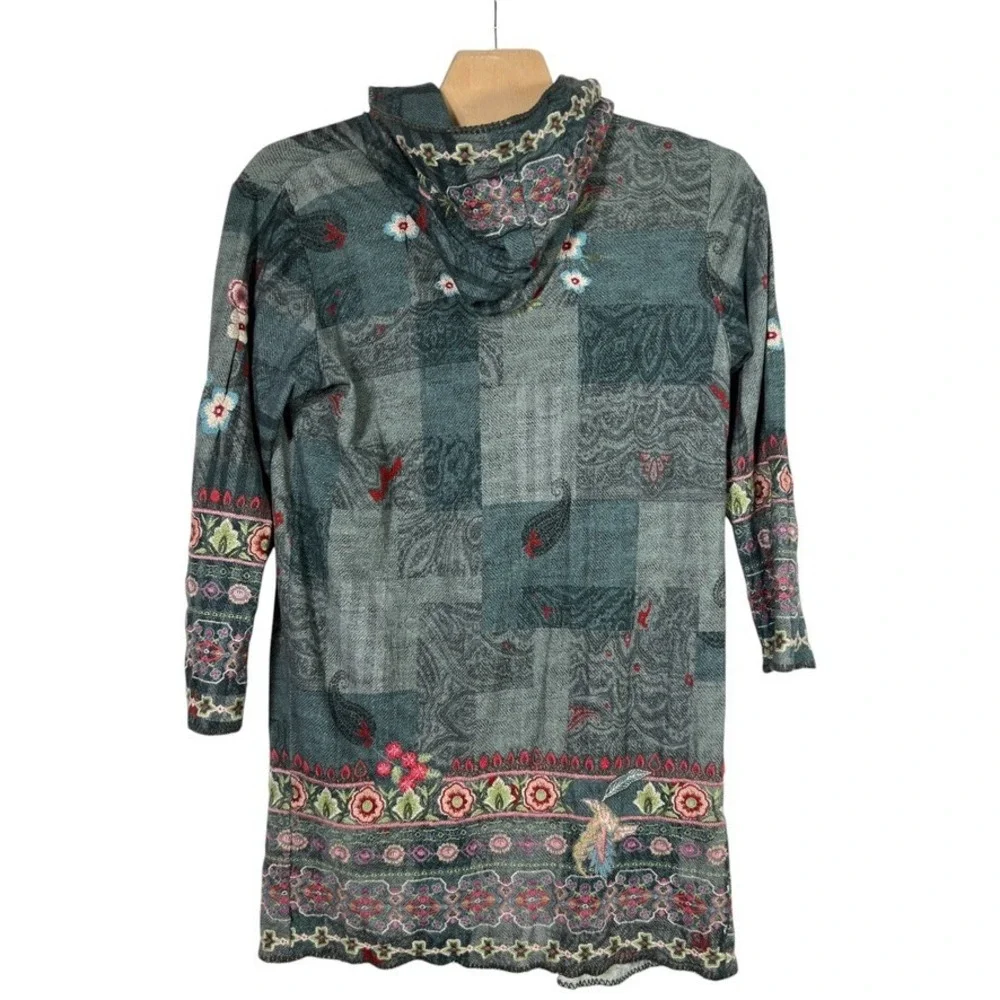 Johnny Was Biya Paco Duster XL Gray Floral Embroidered Hooded Cardigan - Picture 4 of 8